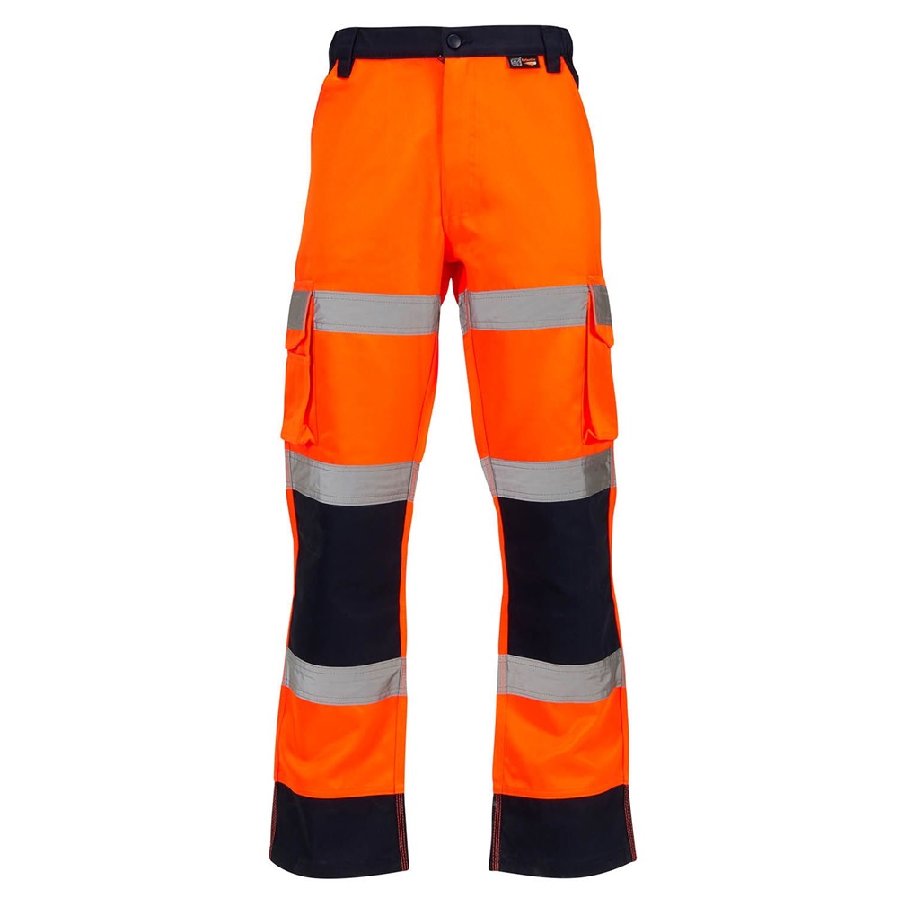 Hi Vis 38 inch Long Orange 2 Tone Combat Trouser